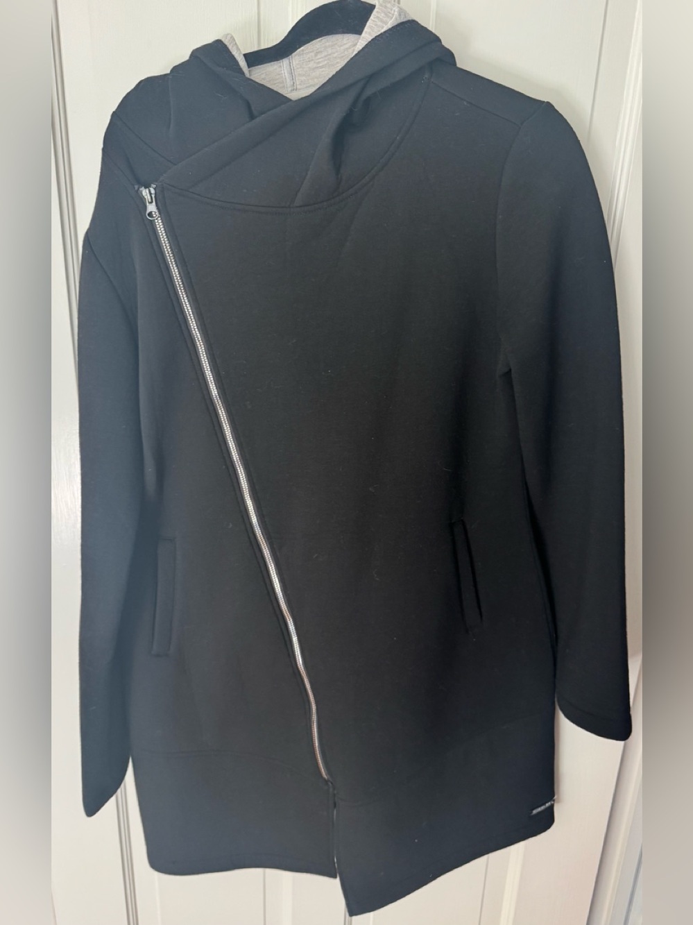 Oh Black Asymmetrical Zip Bomber Hooded Jacket
